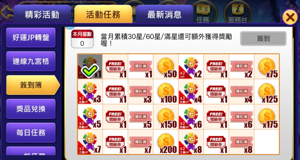 宅神爺每天簽到可領豐富體驗金與道具獎勵