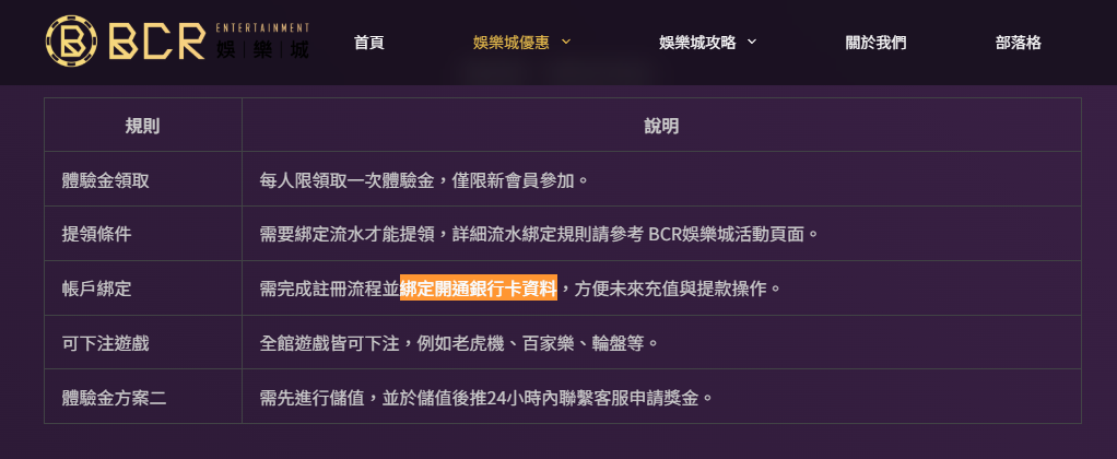 BCR 娛樂城要求綁定銀行卡才可出金
